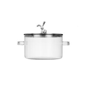 1.5L Stripe Design Ambre Gris Creative Couvercle Verre Casserole Haute Borosilicate Verre Marmite pour Cuisine - Product Image 1