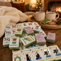 Mahjong américain moderne rose métallisé, tuiles Chat Noir Montgolfière - Jeu de société de luxe pour 4 joueurs, cadeaux, voyage, acrylique
