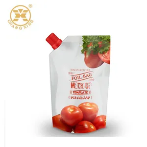 Bolsa de papel de aluminio de grado alimenticio impresa personalizada, bolsa de plástico para agua potable, embalaje para salsa de tomate, zumo de fruta