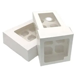 Wholesales Cardboard Paper 4 6 12 Holes Cupcakes Packing Box With Clear Window
