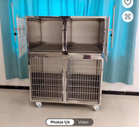 Cage vétérinaire en acier inoxydable à 6 compartiments avec support IV pour chiens, chats et cliniques vétérinaires