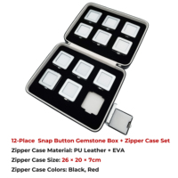 Coffret carré à 12 compartiments avec boutons-pression en métal, étui zippé en cuir PU et EVA, présentoir amovible pour pierres précieuses, idéal pour les grossistes en gemmes