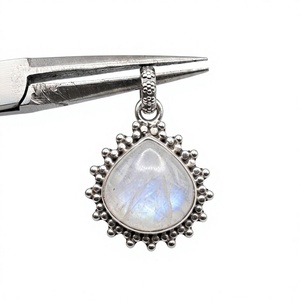 925 Sterling Silver Vintage Bohemian Water <b>Drop</b> <b>Rainbow</b> Moonstone Pendant Solitaire Bezel Setting Unisex Everyday Wear Gigli - Product Image 1