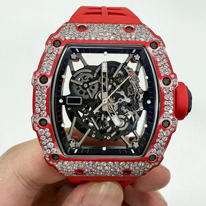 Ensemble de montres de luxe RM avec boîtier en fibre de carbone – Montre mécanique pour homme avec mouvement squelette en moissanite, style hip-hop - Product Image 1