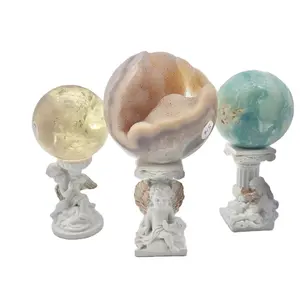 Wholesale Wood Stand angel Pedestal Carved Holding Crystal Sphere