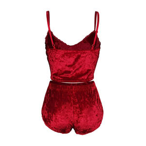 2026 Wholesale Factory <strong>on</strong> <strong>Sale</strong> Spaghetti Straps Velvet Shorts Casual Summer <strong>Women</strong> Sleepwear <strong>Set</strong> - Product Image 4