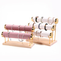 Présentoir en bois doré pour bracelets et montres, support de rangement pour bracelets et montres, vente en gros usine JUNSEN
