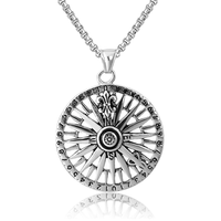 Collier Pendentif Boussole Fleur en Acier Inoxydable Gaovo Vintage Hiphop Punk, Bijou Rond Gravé Rétro pour Hommes, Usage Quotidien