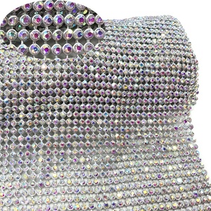 S093 SS8 <span class=keywords><strong>AB</strong></span> Couleur 3mm Tissu Diamante Strass Maille Cristal Maille Tissu Strass pour Sacs Tissu - Product Image 1