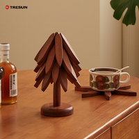 Ensemble de dessous-de-plat pliables en bois d'acacia écologique classique en forme d'arbre pour plats chauds et supports de casseroles