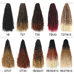 <span class=keywords><strong>Extensiones</strong></span> de Cabello Ombre <span class=keywords><strong>con</strong></span> Puntas Rizadas Estilo Bohemio, <span class=keywords><strong>Trenzas</strong></span> Box Braids Cortas <span class=keywords><strong>con</strong></span> Puntas Rizadas, Cabello de Ganchillo Estilo Bohemio - Product Image 6