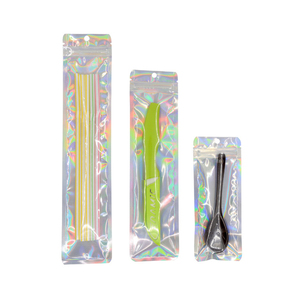 Sacs holographiques pour stylo à zip-lock en PVC, <span class=keywords><strong>emballage</strong></span> transparent de stockage de nourriture thermoscellable à l'arrière en feuille d'<span class=keywords><strong>aluminium</strong></span> - Product Image 6