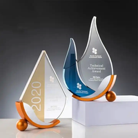 Trophée de cristal de haute qualité en métal nouveau design Récompenses de trophées de logo personnalisé en forme de goutte d'eau