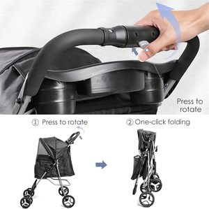4 Wheels <strong>Pet</strong> Travel Trolley Cat Dog <strong>Jogger</strong> <strong>Stroller</strong> with Cup Holder and Storage Basket <strong>Pet</strong> Pushchair for Small Medium Cats Dogs