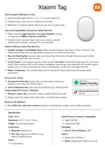 <span class=keywords><strong>Xiaomi</strong></span> Tag GPS Android per <span class=keywords><strong>Tracker</strong></span> con Tracciamento in Tempo Reale e Design Impermeabile - Product Image 4