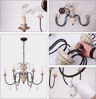 MEEROSEE-Lustre Français Rétro Bois, Bras en Métal Rouillé, Lustres de Style Bougie pour Salon, Salle à Manger, Luminaire MD8102