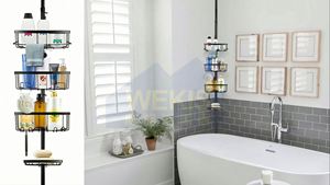 WEKIS <b>Corner</b> Modern Hotel Use 4-Tier Telescoping Stainless Steel Chrome Plated Shower Rack - Product Image 6