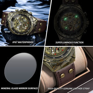 Binbond 275 Vintage <b>Men's</b> Fashion Casual Bronze Automatic Mechanical <b>Watch</b> Pointer Dial Metal Case <b>Waterproof</b> Luminous Function - Product Image 6