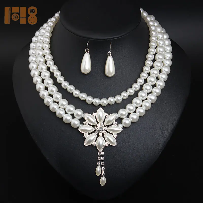 Joyería hecha a mano collar de perlas collar de moda mujer Cadena de regalo para collares de fiesta juegos de pendientes accesorios de joyería ABS perla