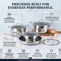 Ensemble de casseroles et marmites antiadhésives en acier inoxydable triple couche robuste, ensemble de casseroles en acier inoxydable 304 antiadhésif