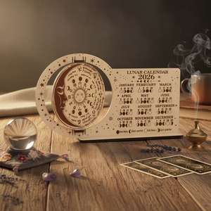 <span class=keywords><strong>Calendario</strong></span> Lunar 2026, Disco de Madera con Fases Lunares, Rueda del Zodiaco, Astrología, Soporte de <span class=keywords><strong>Calendario</strong></span> de Madera, <span class=keywords><strong>Calendario</strong></span> Lunar de Cristal para Altar - Product Image 5