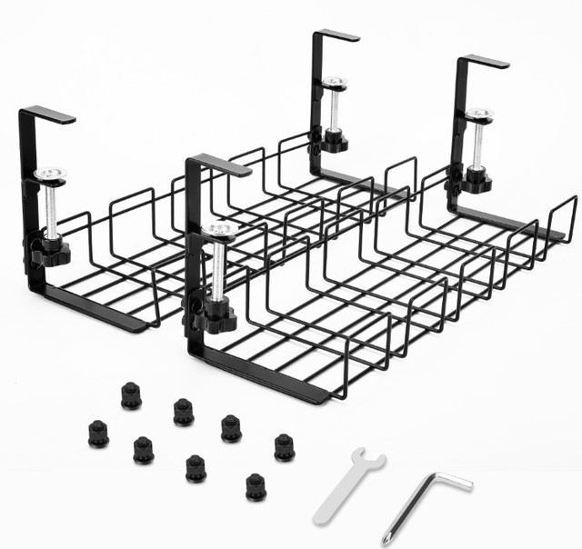 No Drill Steel Desk Cable Organizers Wire Management Tray Metal Storage Rack Holder Home Cord Under Desk Cable Management Tray