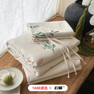[Brand] Cotton Linen Four Piece Bedding Set Solid Color Plants And Flowers Breathable For Four Seasons - Product Image 4
