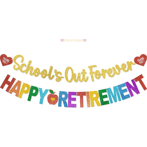 Striscione 'La Scuola è Finita per Sempre' - Decorazioni per Pensionamento Insegnanti, Accessori per Festa di Addio con Glitter - Product Image 1