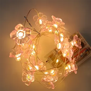 Guirlande lumineuse Led en fleur de cerisier, fil de cuivre alimenté par batterie, guirlande féerique pour chambre intérieure, nouvel an, décoration d'arbre de noël