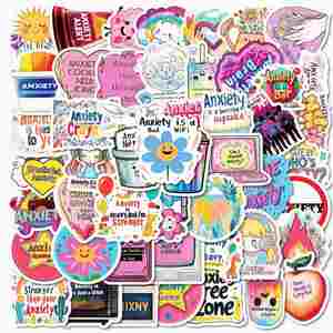 50 autocollants personnalisés anti-stress avec dessins animés anglais et textes pour la décoration d'ordinateurs portables - Product Image 1