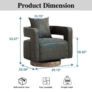 เก้าอี้บาร์เรลสีเทาโมเดิร์นแบบมีพนักพิงเปิดได้ หุ้มหนัง PU พร้อมฐานแบบวีเธอร์ด สำหรับห้องนั่งเล่น - Product Image 2