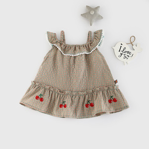Baby Girl Plaid <b>Dress</b> Summer Princess Off Shoulder Skirt Newborn Korean Clothes Children's Wear <b>Cherry</b> Slip <b>Dress</b> Sweet <b>Dress</b> - Product Image 5
