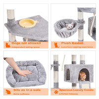 Tour d'escalade pour chat en bois gris clair moderne avec panneau à gratter en sisal, grande maison de jeu pour chat