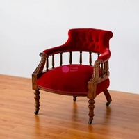 Fauteuil en bois sculpté rétro Yicheng, rembourré en velours rouge, chaise de loisirs pour petit appartement, chambre à coucher, salon