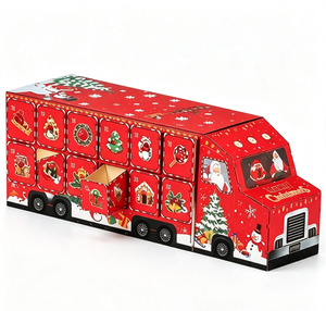 Custom <b>Red</b> Christmas Bus Shaped Advent Calendar Box with Drawers Rigid Cardboard Santa Gift Packaging for Holiday Wholesale - Product Image 1