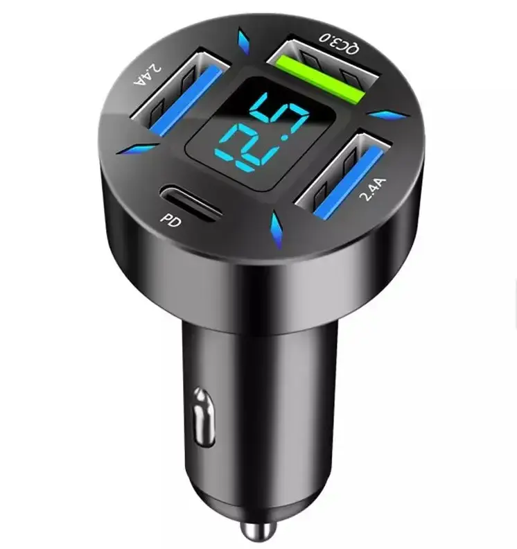 PD 20W QC3.0 Port Fast Charging Adapter 4 ports car charger with Led display USB C Car Charger for Mobile Phones