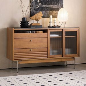 Retro Solid Wood <b>Sideboard</b> 3 Compartment Storage Cabinet Living Room Display Cabinet - Product Image 1