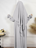 Ensemble Deux Pièces en Crêpe Dubaï Turque, Abaya Couleur Unie + Khimar Double Voile, Robe de Prière Musulmane pour Femmes, Ensemble Abaya Musulmane