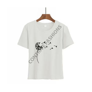 Camisetas de algodón de calidad superior de Venta caliente con gráficos personalizados DTG Color y Tamaño Promedio Camiseta de mujer de ajuste suelto - Product Image 1