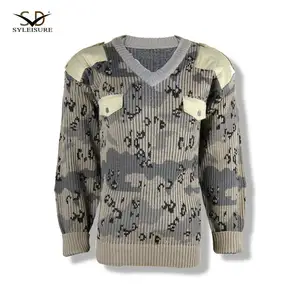 Pull tactique pour hommes confortable à porter pull camouflage vert olive à col en V pour la randonnée