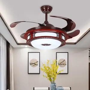 2024 nova luz chinesa do ventilador furtivo da sala de estar quarto sala de jantar ventilador de teto chinês vento madeira maciça inversor