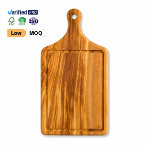 Tabla de cortar de madera maciza de olivo con asa y ranura para jugos, para servir pan, queso y como decoración - Product Image 1