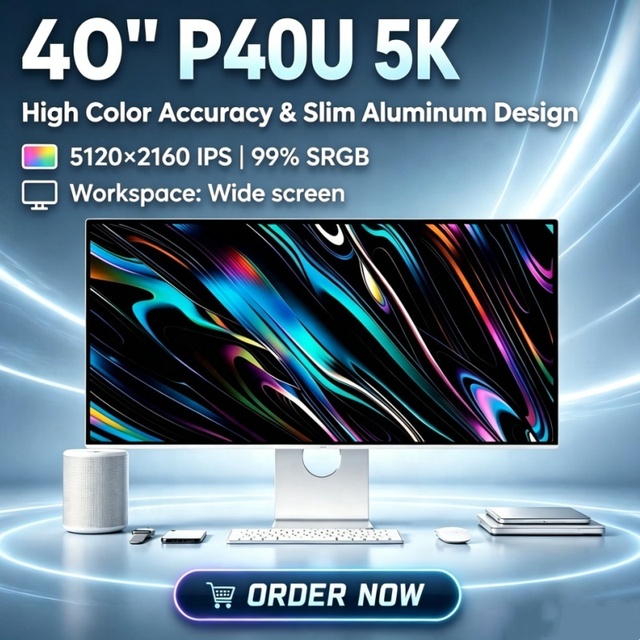 New 40 Inch Ultrawide P40U 5K Monitor 5120*2160 IPS 60Hz 99% SRGB Mirror Screen Compatible Windows for Design Stock & Office
