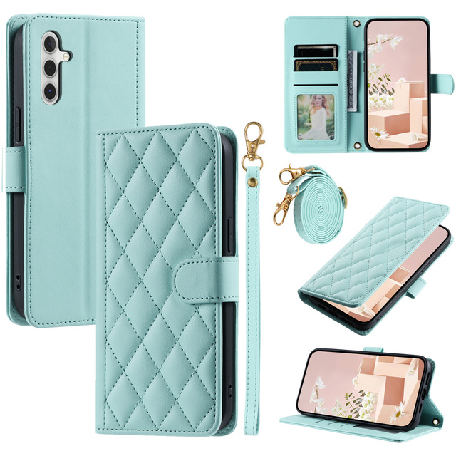 Fashion Diamond Flip Wallet Case for Samsung S23 FE With Long Strap Phone case Design for iphone