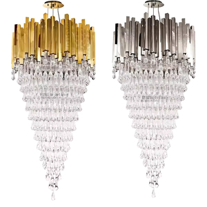 Produits personnalisés moderne grand hall de salle de banquet <span class=keywords><strong>lustre</strong></span> de luxe en cristal en forme de larme à plusieurs niveaux balancent hélice <span class=keywords><strong>lustre</strong></span> - Product Image 1