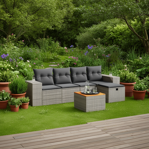 Grey Garden <b>Sofa</b> <b>Set</b> With Cushions UV Resistant PE Rattan Outdoor Furniture Contemporary Design Waterproof - Product Image 2