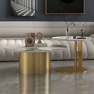 Zayshine Italian Minimalist Black Metal Base Coffee <strong>Table</strong> Granite Countertop <strong>Circle</strong> Living Room Furniture Set Simplicity Teapoy - Product Image 3