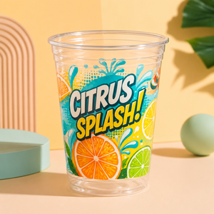 Custom Printed Disposable <b>Plastic</b> <b>Drink</b> <b>Cups</b> with Lids, Clear Summer Fruit Design Cold Beverage <b>Cups</b> for Parties - Product Image 3