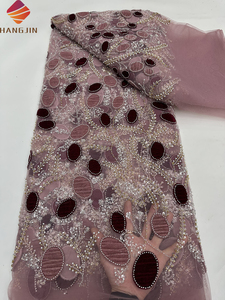 Mới Nhất Màu Xanh Lá Cây Châu Phi Sang Trọng Hạt Pháp Vải Tuyn Ren 3D Thêu Nhung Ren Lưới Với Sequins Cho Đám Cưới Bên - Product Image 2