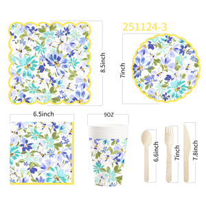Platos y Servilletas de Papel con Diseño de Flores Silvestres DAMAI, Juego de Vajilla Floral para Decoraciones de Primavera, para 6 Personas - Product Image 5